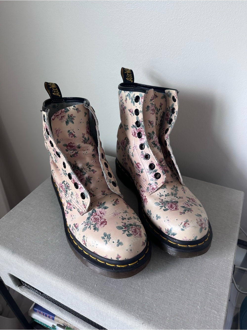 Dr. Martens Pink Floral Lace-Up Combat Boots